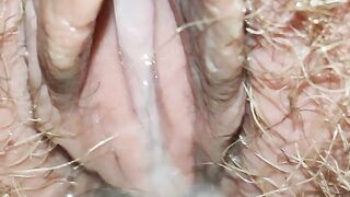 Hairy Pussy Dripping cum and Pissing. You can lick it ????