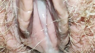 Hairy Pussy Dripping cum and Pissing. You can lick it ????