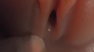 Fingering wet big pussy lips after long day at work