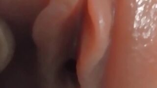 Fingering wet big pussy lips after long day at work