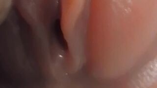 Fingering wet big pussy lips after long day at work