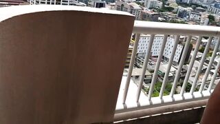 Thick Booty Hot Latina in Seethrough Micro Shorts - Hotel Balcony