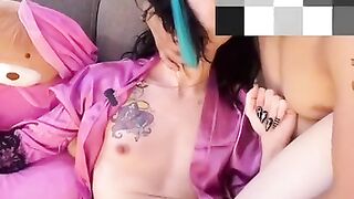 Step bro catches petite trans stepsis jerking off- shows her how and makes her cum