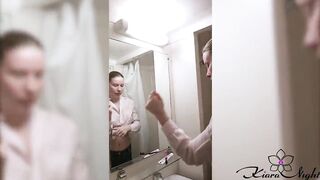 Student Brushing Teeth and Play Pussy in the Bathroom