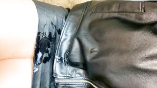 Cum on Leather Tight Skirt Clothed Sex