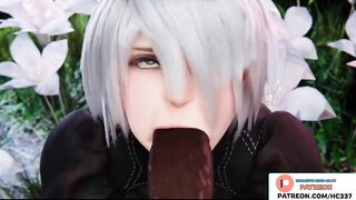 2B PUBLIC BBC BLOWJOB AND GETTING CUM IN MOUTH | BBC HENTAI ANIMATED 4K 60FPS