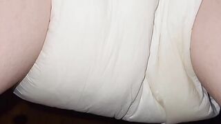 Diaper girl pees thick diaper