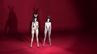 3D two Asian slut wearing sexy rabbit suit