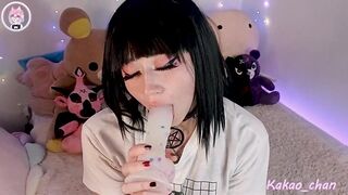 Cute Emo Girlfriend Kakao chan sloppy blowjob and masturbation to her step dad