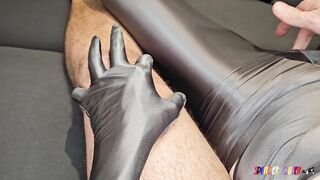 SpandexQueen sucks dick, comes twice and drains his balls on her gray spandex body