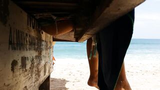 Up Skirt VIEW on Crowded Beach # PUBLIC NO PANTIES,just BUTT PLUG Wearing