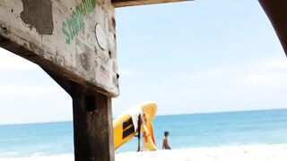 Up Skirt VIEW on Crowded Beach # PUBLIC NO PANTIES,just BUTT PLUG Wearing