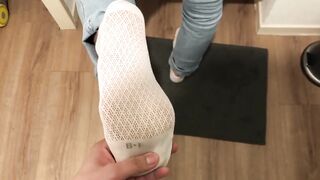 Blonde Teen in White Ankle Socks Teasing Cock in Pants