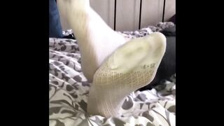 Blonde Teen in White Ankle Socks Teasing Cock in Pants