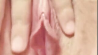 Hairy wet pussy close-up rubbing cum