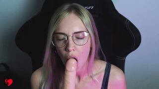 Beautiful Bitch in Glasses Sucking Dildo