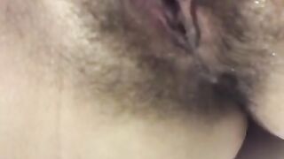 Pissing in Bathroom, Intensive Masturbate Hairy Pussy and came Pulsating