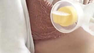 Big Breast Pumping: Milk Close to Coming In, Nipple Show, and Pussy Tease!!