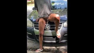 [full Video] Petite Girl with Huge Clit Rides Dildo on Car Hood