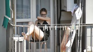 Candid Blonde Babe Showing her Feet on the Balcony