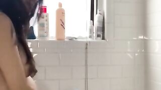 Sneaky Pregnant Girl using Dildo in Bathroom