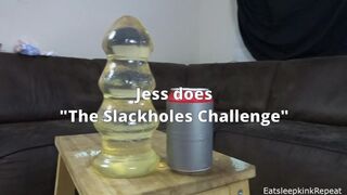 Jess Inserts the Biggest Dildo possible for the Slackholes Challenge, Aka the Pussy-size Test