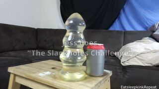 Jess Inserts the Biggest Dildo possible for the Slackholes Challenge, Aka the Pussy-size Test