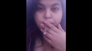 Amelia Moon Chubby Latina Early Morning Smoke no Pants or Bra Bed Hair - Snapchat Fun