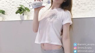 Model Drank Water and Drenched Herself, Wet T-shirt and Leggings