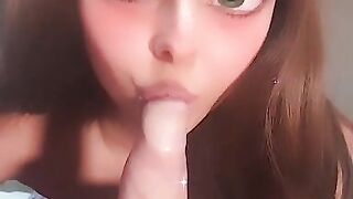 Pretty Girl with Big Green Eyes gives an Epic Blowjob - POV