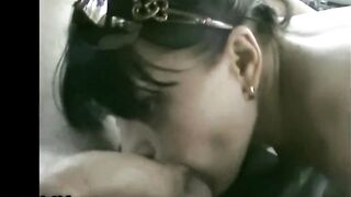 horny brunette sucks strangers dick in car