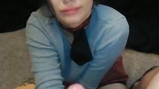 Innocent 18 Year old Babe Gets 2 Facials & Gags on Cum after Giving Sloppy Handjob & Blowjob POV