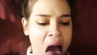 Innocent 18 Year old Babe Gets 2 Facials & Gags on Cum after Giving Sloppy Handjob & Blowjob POV