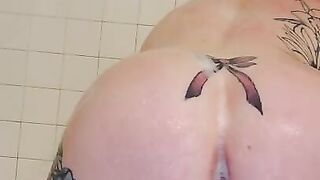 Slutty Redheaded MILF with Red Lips Teases you in a Hot Shower