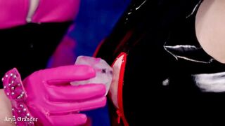 Sensual Ice Cube Slow Lesbian Play 4k. PVC Clothes FemDom Play