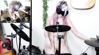 Sexy Girl Playing Drums Completely NAKED!! (Leave me Alone)