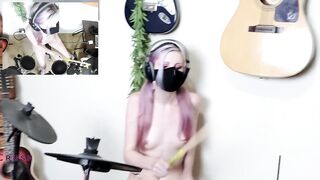 Sexy Girl Playing Drums Completely NAKED!! (Leave me Alone)