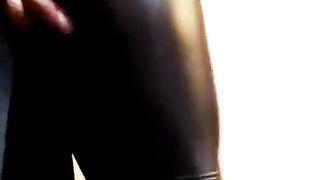 Dry Humping on Leather Leggings Ass