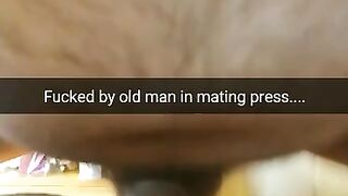 Old Man Fuck me in Mating Press with a Broken Condom...i Feel his Cum inside....[Cuckold.Snapchat]