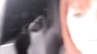 British milf shows her pussy in car