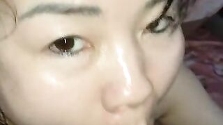 My asian friend again sucking cock, she know how to do it 2