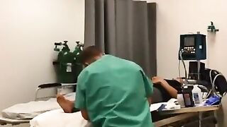 Nurse showing off in behind doctor & customer