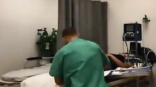 Nurse showing off in behind doctor & customer