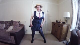 Mom wearing Schoolgirl Uniform with Stockings & Suspenders