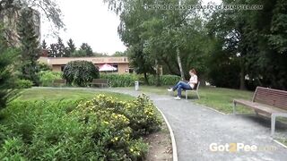 Cheeky Redhead Pisses While Sitting On Bench