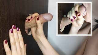 GLORY HOLE - Horny Girl Sucks Strangers Cock and Eats their Cum