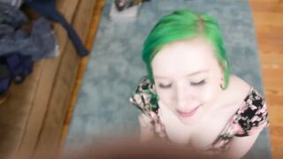 pov blowjob - green haired cutie sucks your dick