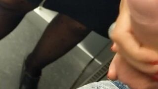 MILF empties a cock in her thong in an elevator