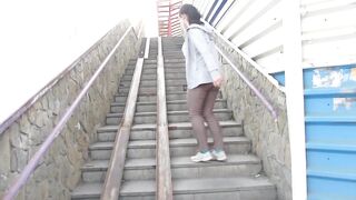 Mature Milfs Pissing on the Stairs of Public Transition