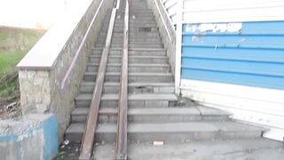 Mature Milfs Pissing on the Stairs of Public Transition